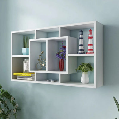 Dealsmate Floating Wall Display Shelf 8 Compartments White