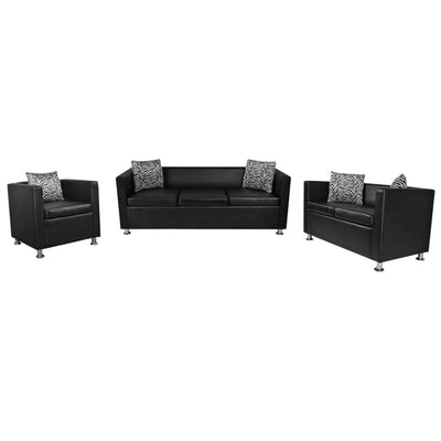 Dealsmate  Sofa Set Artificial Leather 3-Seater 2-Seater Armchair Black