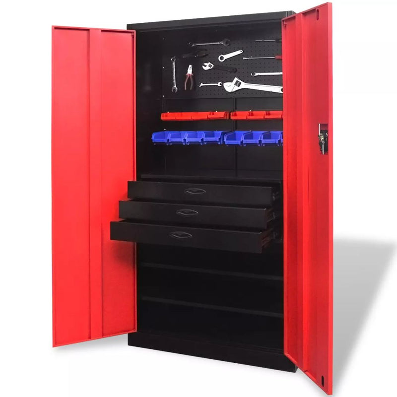 Dealsmate Metal Tool Storage Cabinet with Removable Tool Chest Black-red
