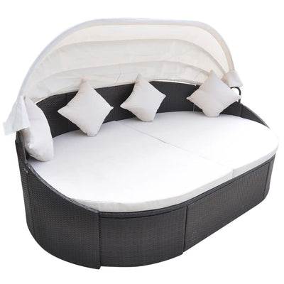 Dealsmate  Outdoor Lounge Bed with Canopy Poly Rattan Brown
