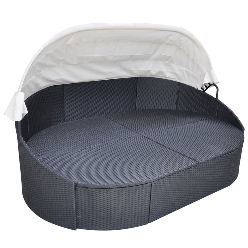 Dealsmate  Outdoor Lounge Bed with Canopy Poly Rattan Black