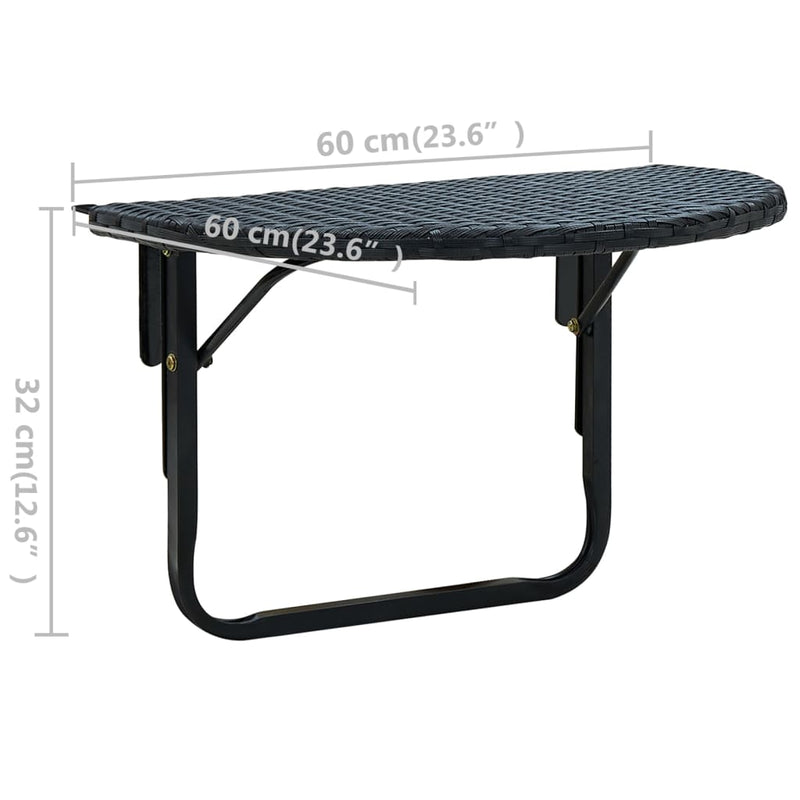 Dealsmate  Balcony Table 60x60x32 cm Black Poly Rattan