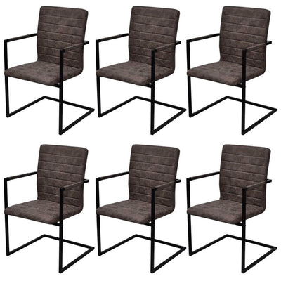 Dealsmate  Cantilever Dining Chairs 6 pcs Brown Faux Leather