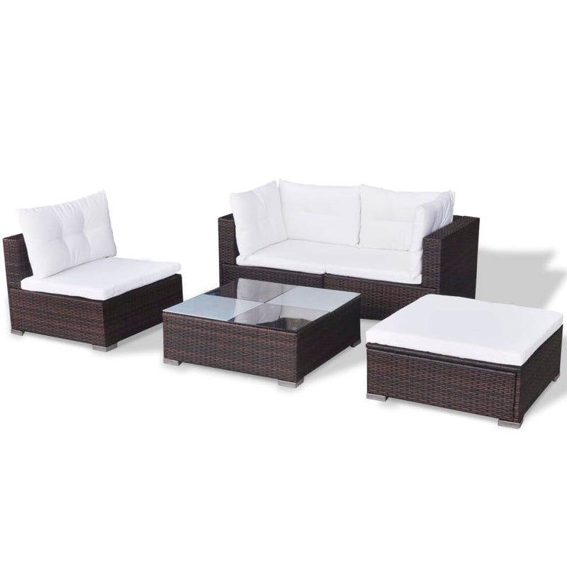 Dealsmate  5 Piece Garden Lounge Set with Cushions Poly Rattan Brown