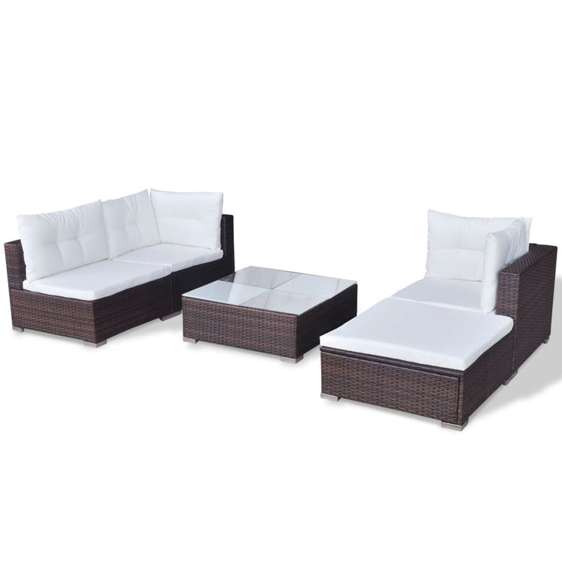Dealsmate  5 Piece Garden Lounge Set with Cushions Poly Rattan Brown