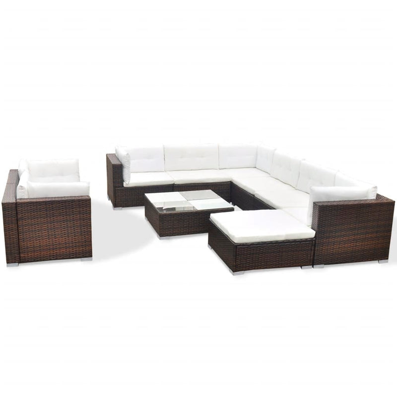 Dealsmate  10 Piece Garden Lounge Set with Cushions Poly Rattan Brown