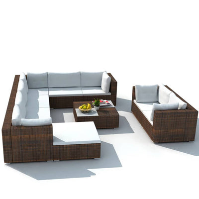 Dealsmate  10 Piece Garden Lounge Set with Cushions Poly Rattan Brown