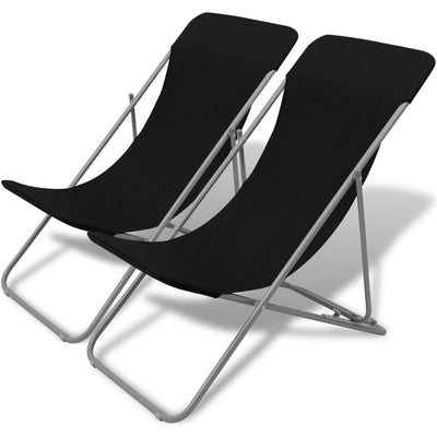 Dealsmate  Folding Beach Chairs 2 pcs Powder-coated Steel Black