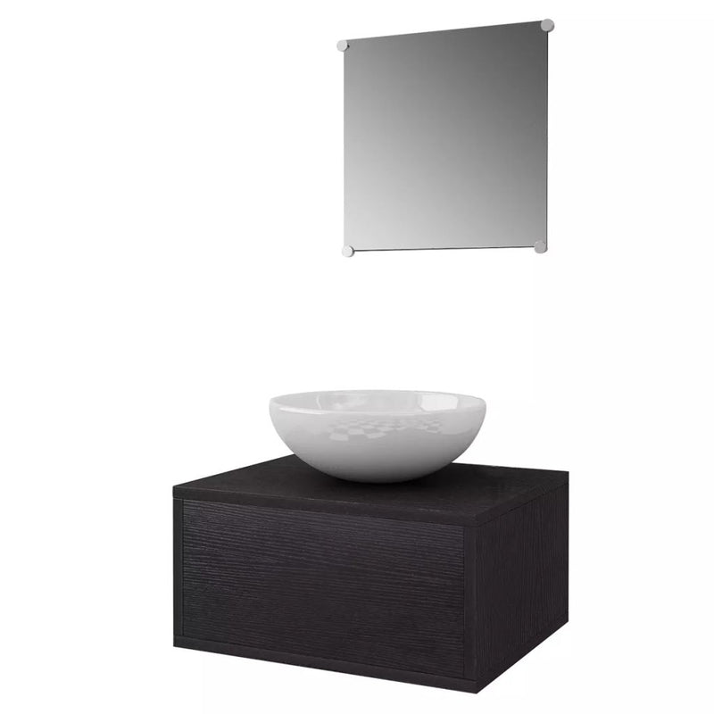 Dealsmate  Three Piece Bathroom Furniture and Basin Set Black