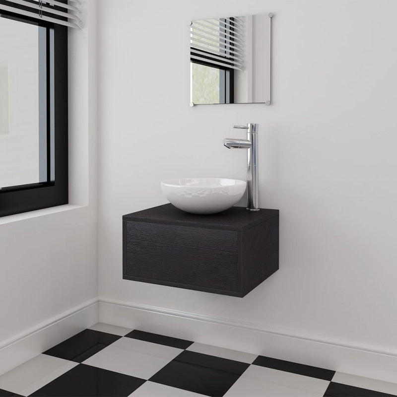 Dealsmate  Three Piece Bathroom Furniture and Basin Set Black