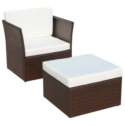 Dealsmate  Garden Chair with Stool Poly Rattan Brown