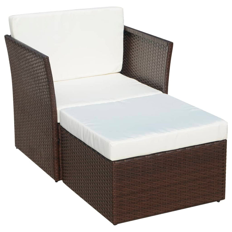 Dealsmate  Garden Chair with Stool Poly Rattan Brown