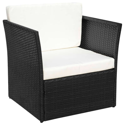 Dealsmate  Garden Chair with Stool Poly Rattan Black