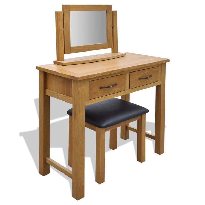 Dealsmate  Dressing Table with Stool Solid Oak Wood