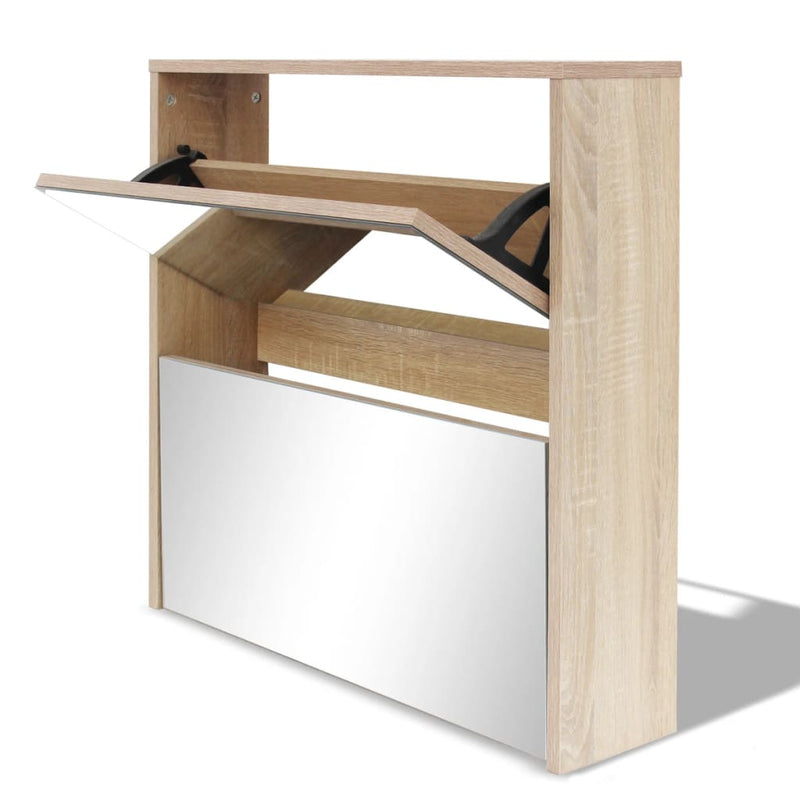 Dealsmate  Shoe Cabinet 2-Layer Mirror Oak 63x17x67 cm