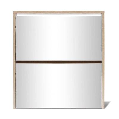 Dealsmate  Shoe Cabinet 2-Layer Mirror Oak 63x17x67 cm