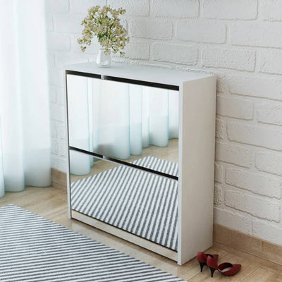 Dealsmate  Shoe Cabinet 2-Layer Mirror White 63x17x67 cm