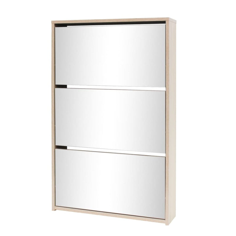 Dealsmate  Shoe Cabinet 3-Layer Mirror Oak 63x17x102.5 cm