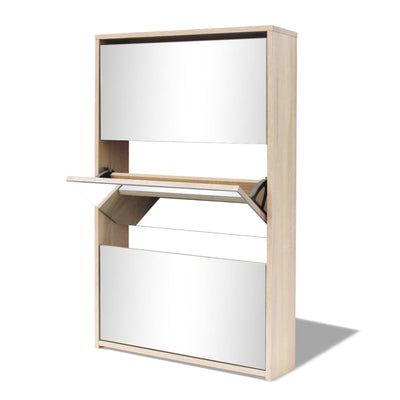 Dealsmate  Shoe Cabinet 3-Layer Mirror Oak 63x17x102.5 cm