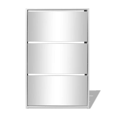 Dealsmate  Shoe Cabinet 3-Layer Mirror White 63x17x102.5 cm