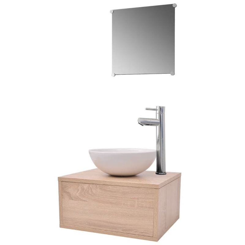Dealsmate  Four Piece Bathroom Furniture Set with Basin with Tap Beige