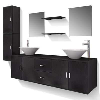 Dealsmate  11 Piece Bathroom Furniture Set with Basin with Tap Black