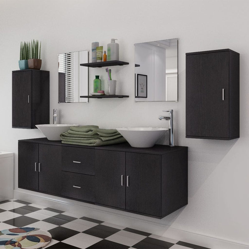 Dealsmate  11 Piece Bathroom Furniture Set with Basin with Tap Black