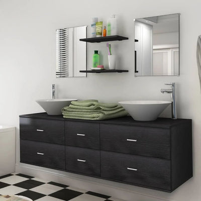 Dealsmate  Nine Piece Bathroom Furniture Set with Basin with Tap Black