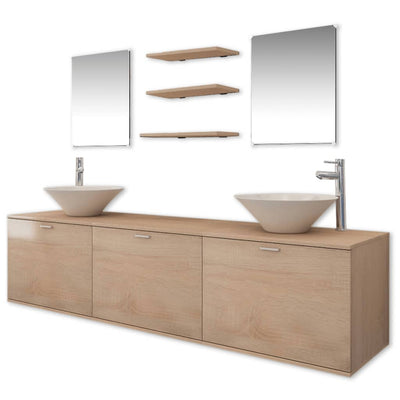 Dealsmate  Ten Piece Bathroom Furniture Set with Basin with Tap Beige
