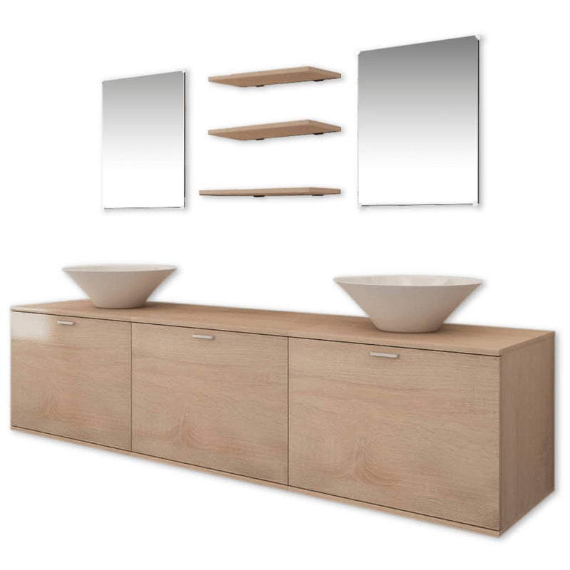 Dealsmate  Ten Piece Bathroom Furniture Set with Basin with Tap Beige