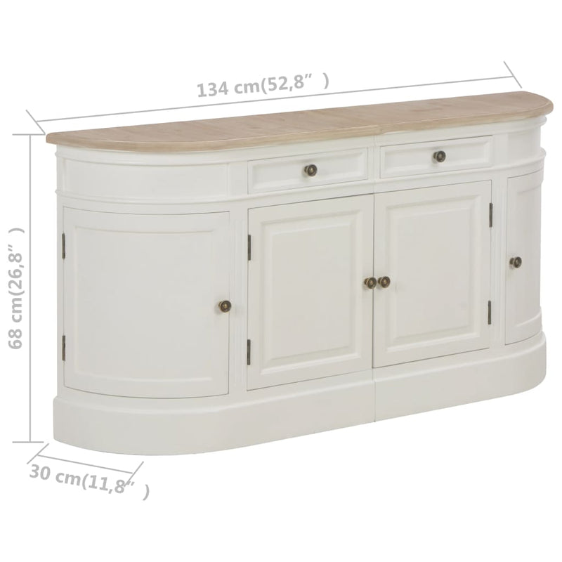 Dealsmate  Sideboard White 134x30x68 cm Solid Wood