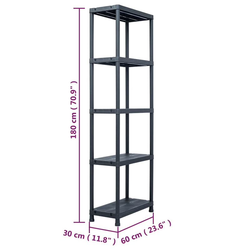Dealsmate  Storage Shelf Rack Black 125 kg 60x30x180 cm Plastic