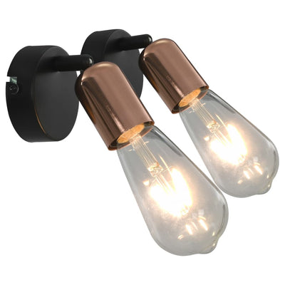 Dealsmate  Spot Lights 2 pcs with Filament Bulbs 2 W Black and Copper E27
