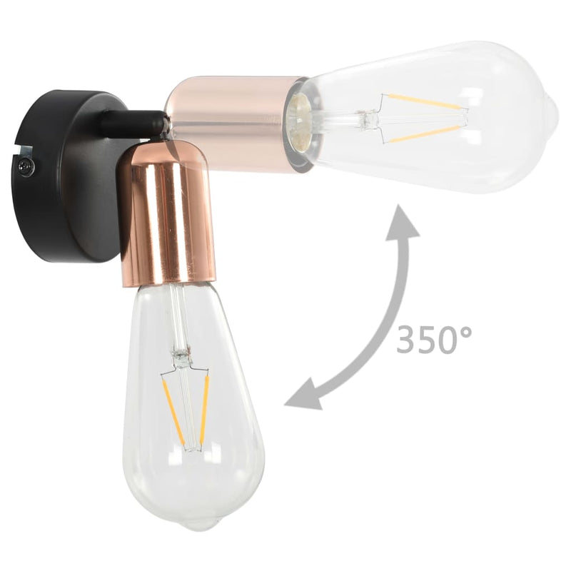 Dealsmate  Spot Lights 2 pcs with Filament Bulbs 2 W Black and Copper E27
