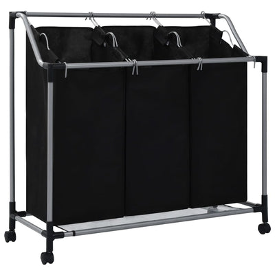 Dealsmate  Laundry Sorter with 3 Bags Black Steel