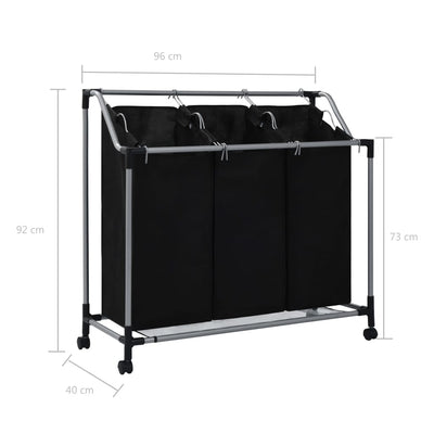 Dealsmate  Laundry Sorter with 3 Bags Black Steel
