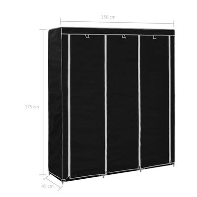 Dealsmate  Wardrobe with Compartments and Rods Black 150x45x175 cm Fabric