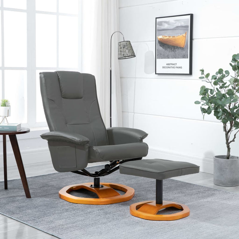 Dealsmate  Swivel TV Armchair with Foot Stool Grey Faux Leather