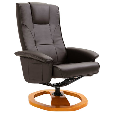 Dealsmate  Swivel TV Armchair with Foot Stool Brown Faux Leather