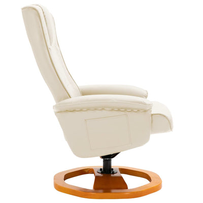 Dealsmate  Swivel TV Armchair with Foot Stool Cream Faux Leather