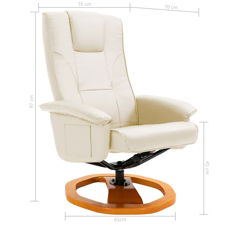 Dealsmate  Swivel TV Armchair with Foot Stool Cream Faux Leather