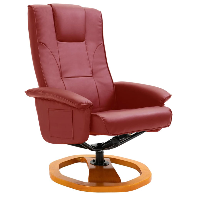 Dealsmate  Swivel TV Armchair with Foot Stool Wine Red Faux Leather