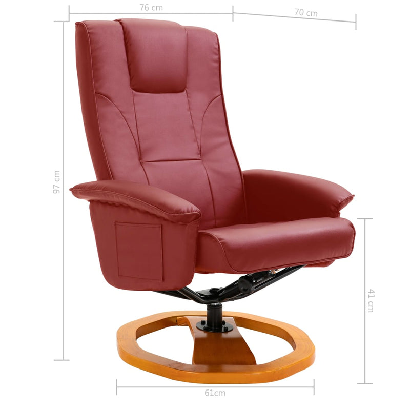 Dealsmate  Swivel TV Armchair with Foot Stool Wine Red Faux Leather