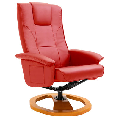 Dealsmate  Swivel TV Armchair with Foot Stool Red Faux Leather