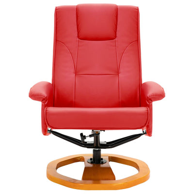 Dealsmate  Swivel TV Armchair with Foot Stool Red Faux Leather