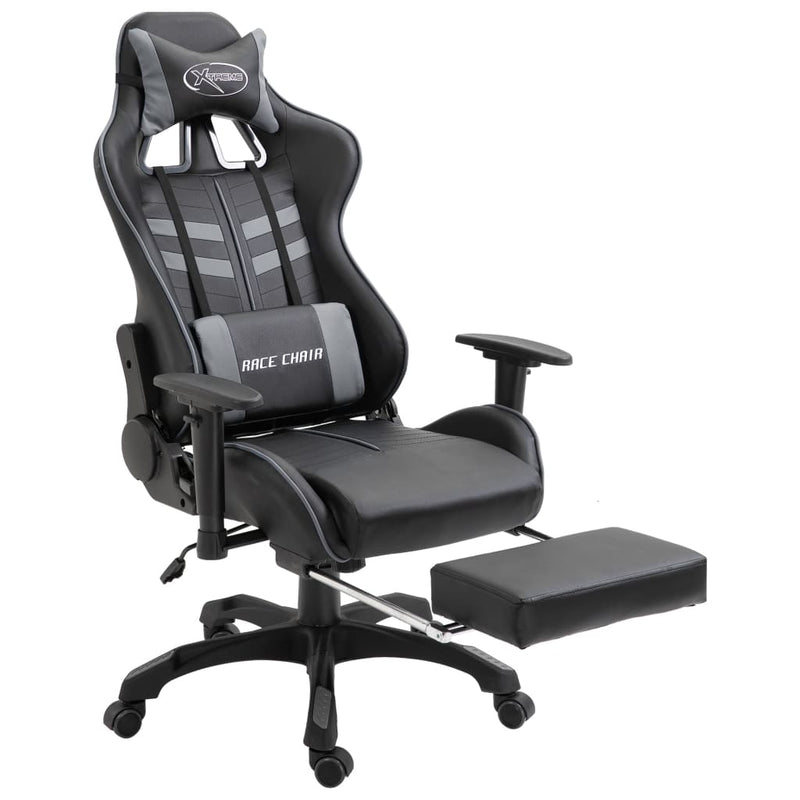 Dealsmate  Gaming Chair with Footrest Grey Faux Leather