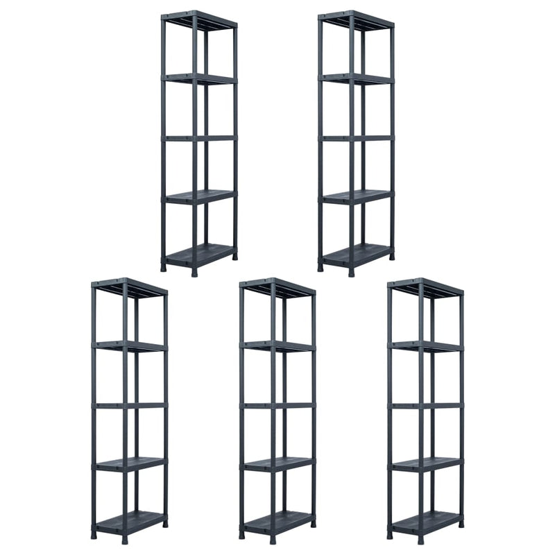 Dealsmate  Storage Shelf Racks 5 pcs Black 125 kg 60x30x180 cm Plastic