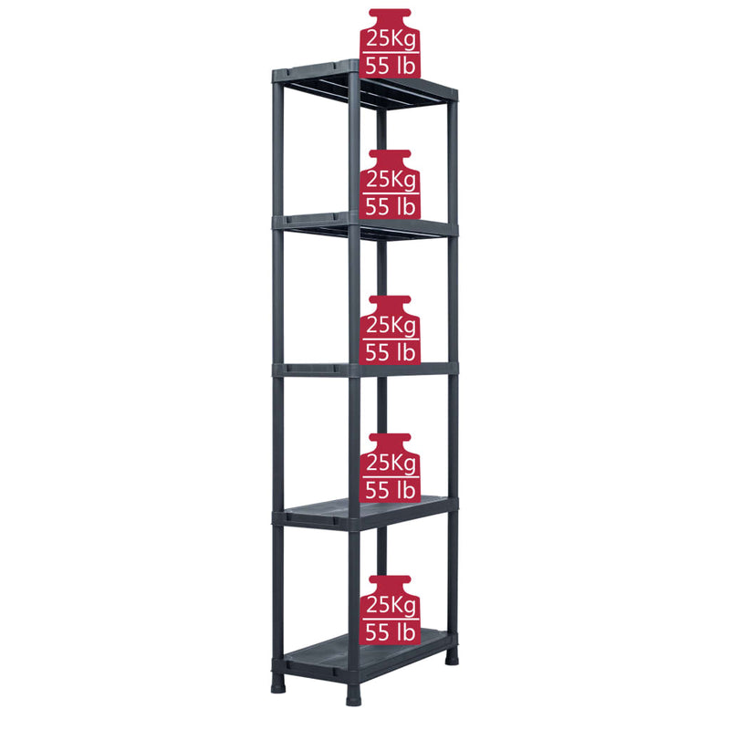 Dealsmate  Storage Shelf Racks 5 pcs Black 125 kg 60x30x180 cm Plastic
