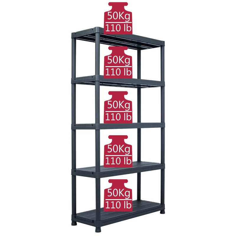 Dealsmate  Storage Shelf Racks 2 pcs Black 250 kg 80x40x180 cm Plastic