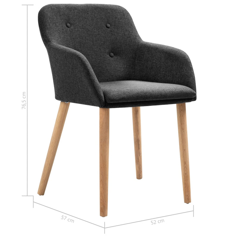 Dealsmate  Dining Chairs 2 pcs Dark Grey Fabric and Solid Oak Wood